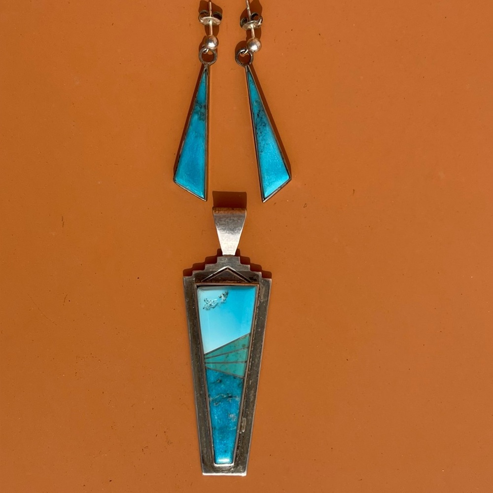 Herbert & Veronica Thompson Turquoise & Sterling Pendant & Earring Set